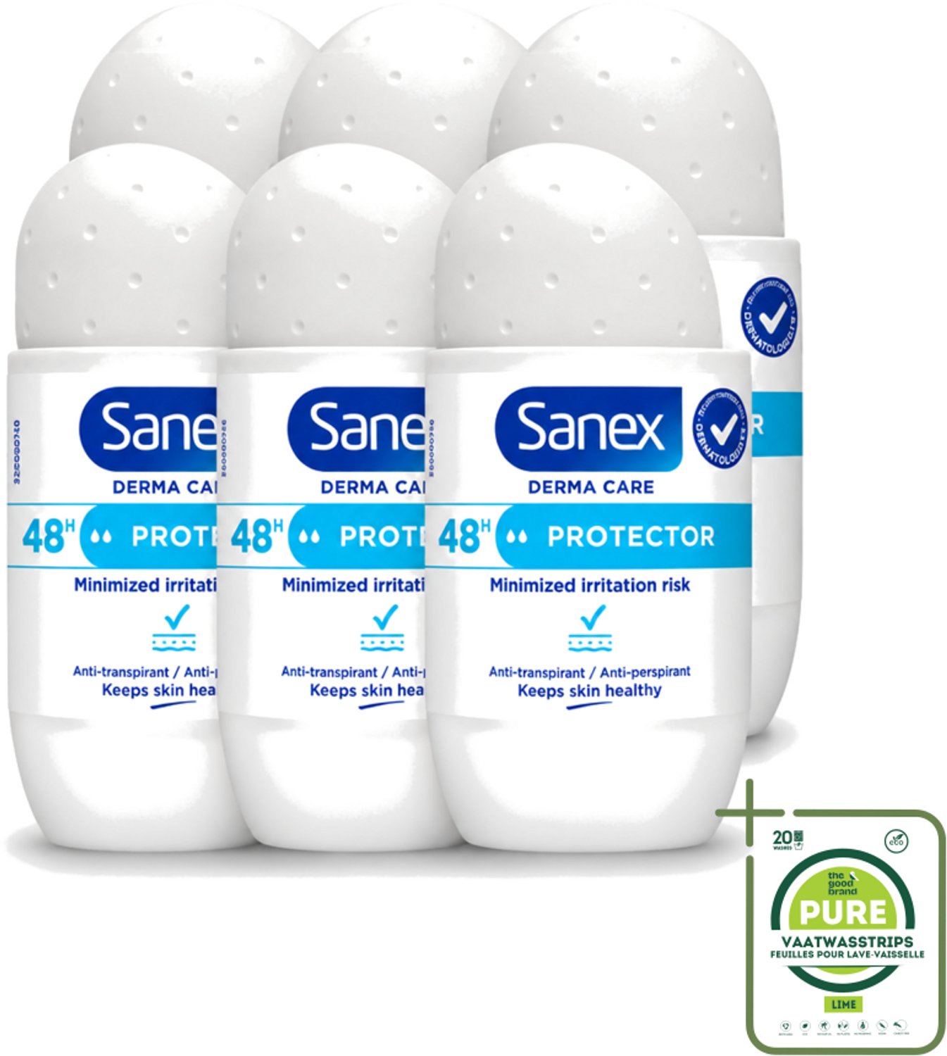 6 x Sanex – Deodorant Roller – Dermo Protector – 53 ml - Grootverpakking - Deodorant Roller - Huidbescherming - Zweetbehandeling - Geurvervoeging - Mineralen