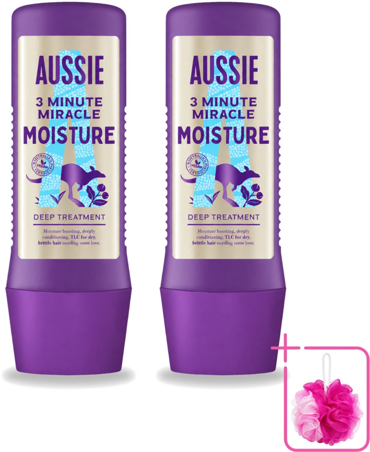 2 x Aussie - Haarmasker - 3 Minute Miracle Moisture - Intensief - Vegan Verzorging - 225 ml - Bulkverpakking - Haarmasker - Douchemop - Haarhydratatie