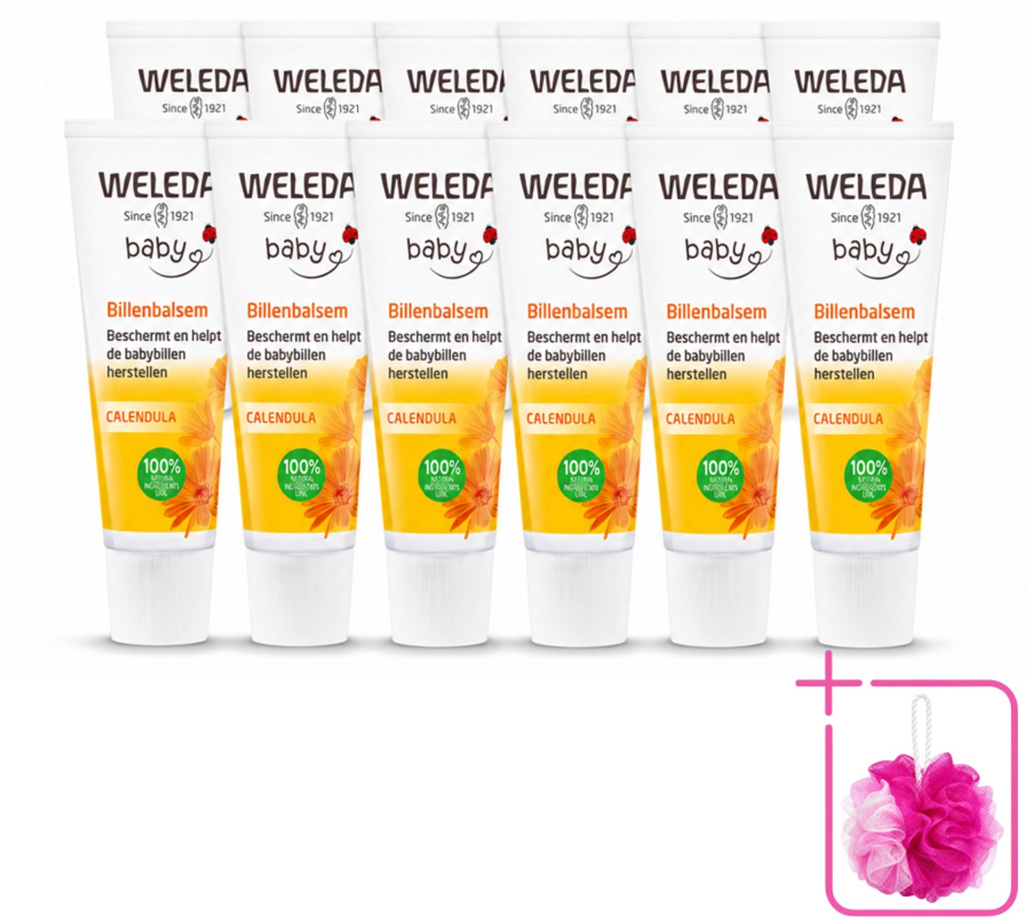 12 x WELEDA - Billenbalsem - Baby Calendula - 30 ml - Bulkverpakking - Babybillen - Douchemop - Luieruitslag