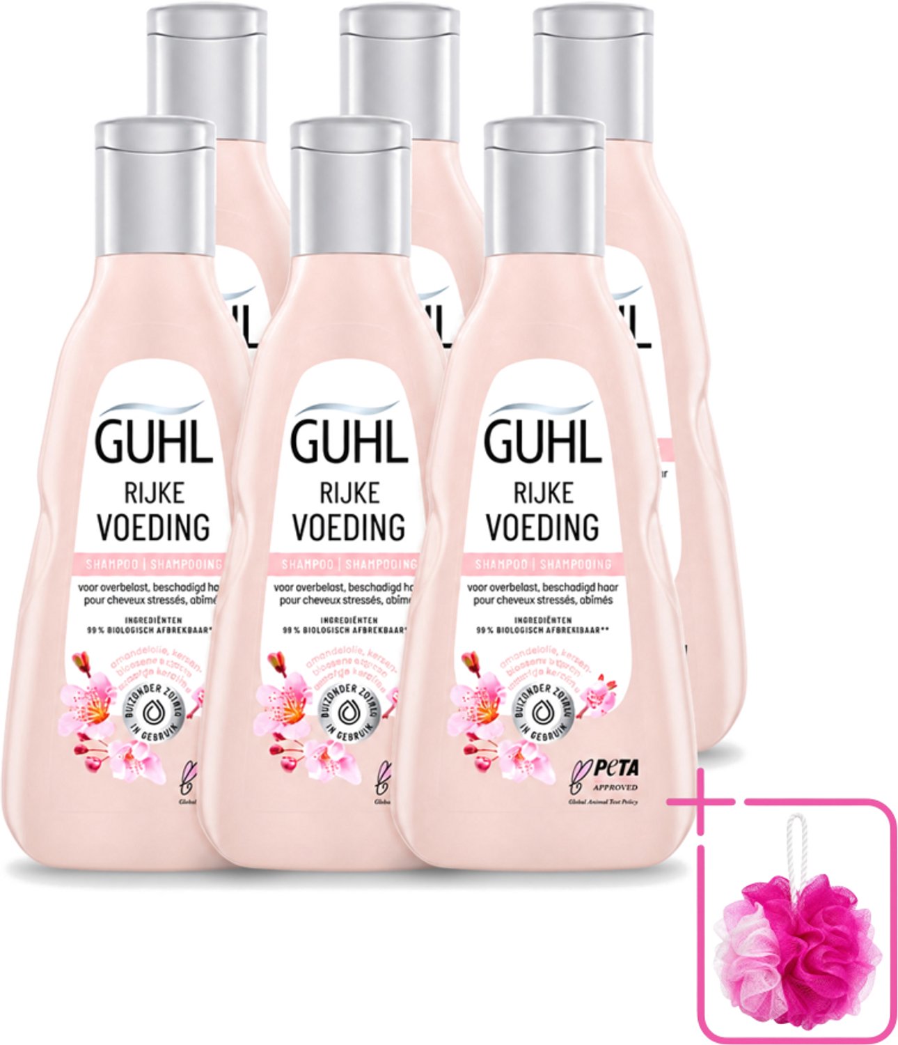 6 x Guhl - Shampoo - Rijke Voeding - 250 ml - Bulkverpakking - Voedend haarshampoo - Douchemop - Droog haar