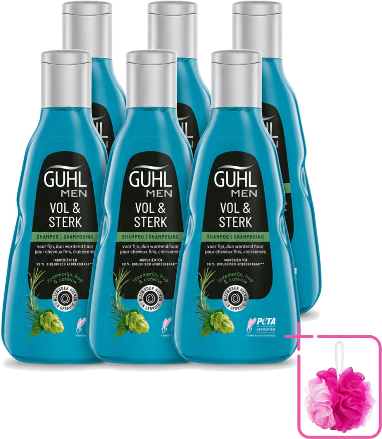 6 x Guhl - Shampoo - Men Vol & Sterk - 250 ml - Bulkverpakking - Mannenhaar - Douchemop - Volume