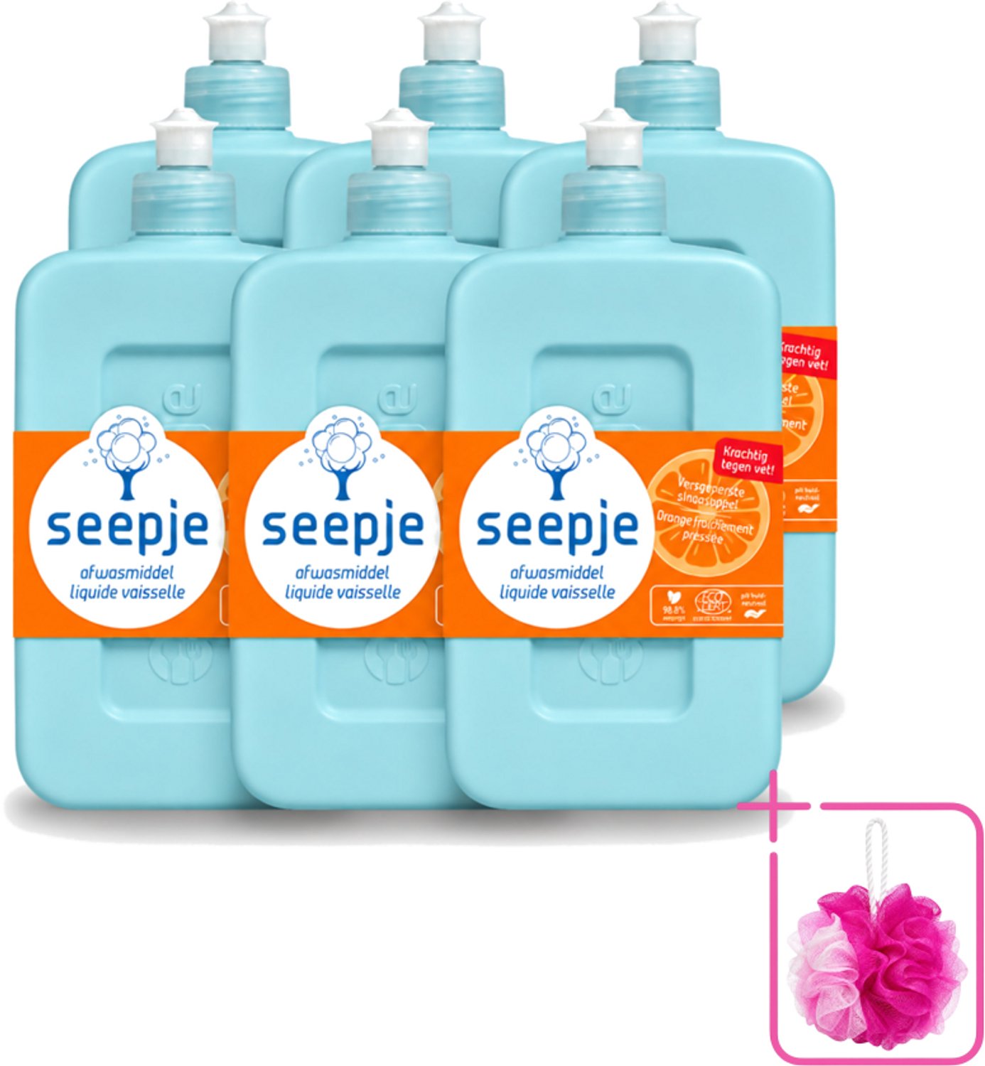6 x Seepje - Afwasmiddel - Krachtige Reiniging - Versgeperste Sinaasappel Geur - 500 ml - Bulkverpakking - Afwasmiddel - Douchemop - Vaat reinigen