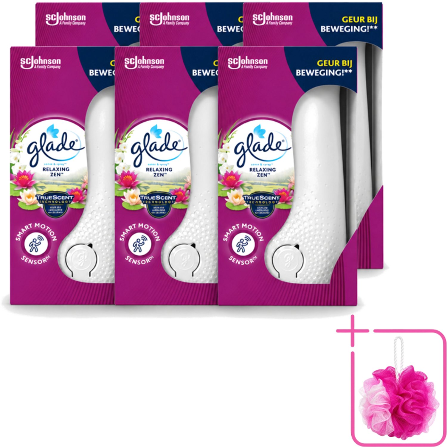 6 x Glade - Houder Sense & Spray - Relaxing Zen - 18 ml - Bulkverpakking - Geurverspreiding - Douchemop - Automatische geur