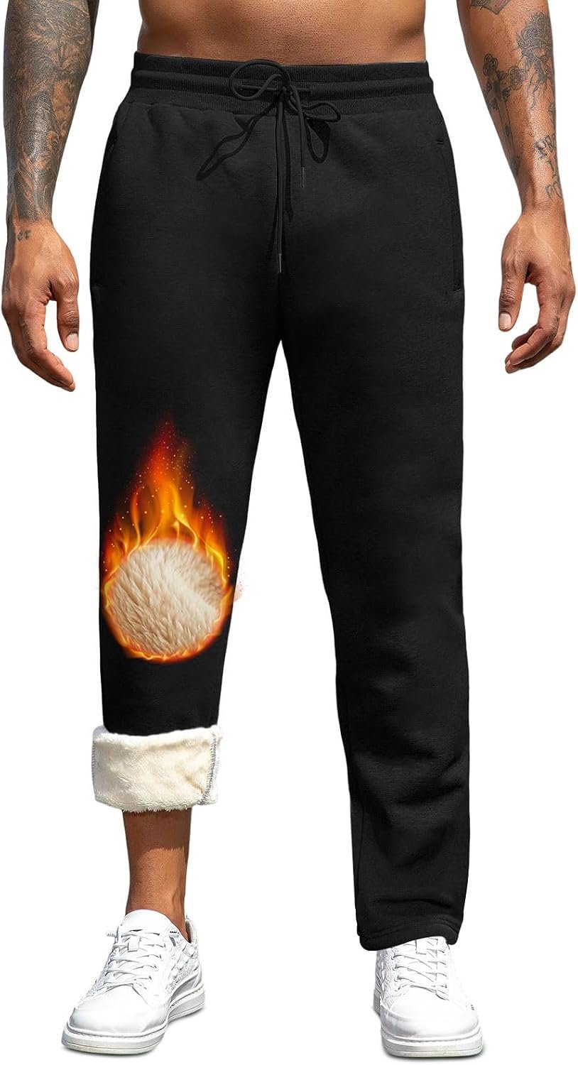 Trainingsbroek voor heren, winter, sweatbroek, katoen, thermobroek, fleecebroek, sportbroek voor thuis, joggen, met trekkoord en ritszak