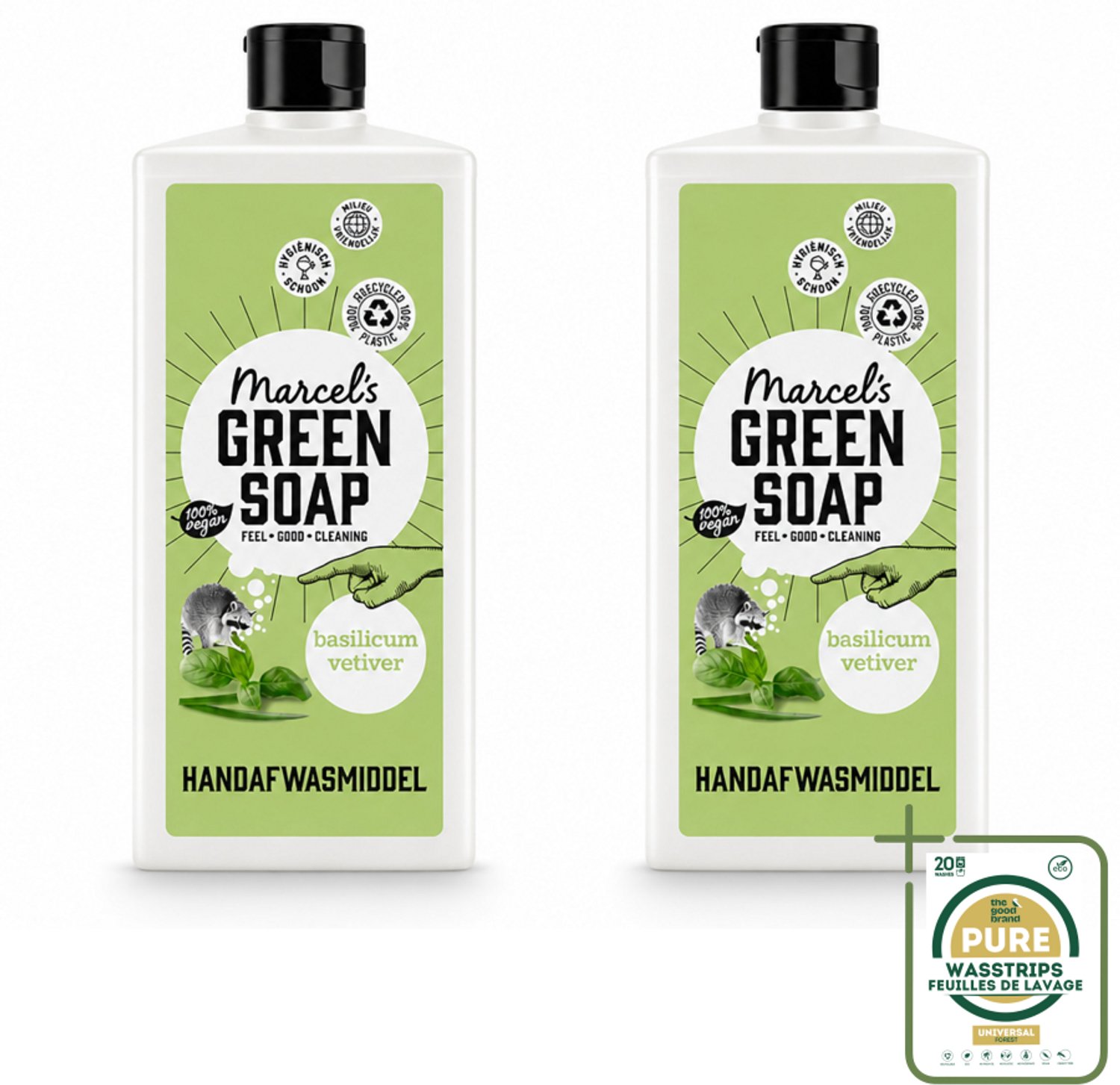 2 x Marcel's Green Soap - Afwasmiddel - Basilicum & Vetiver Gras - Plantaardig & duurzaam - 500 ml - Wasstrips - Afwasmiddel Basilicum Vetiver Gras - Plantaardig Afwasmiddel - Duurzaam Afwasmiddel - Natuurlijk Afwasmiddel - Afwasmiddel Voor Vaat
