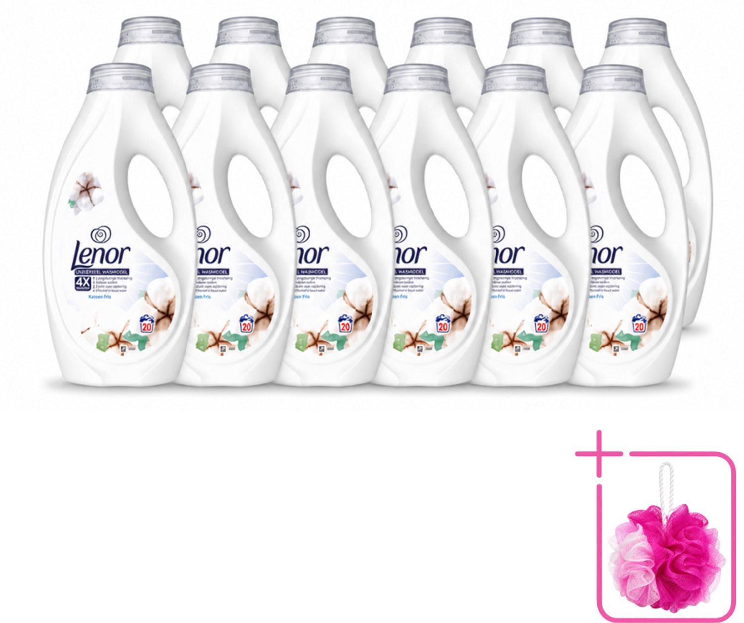 12 x Lenor – Wasmiddel – Katoen Fris – 20 Wasbeurten - 900 ml - Bulkverpakking - Wasmiddel katoen - Douchemop - Fris wasmiddel