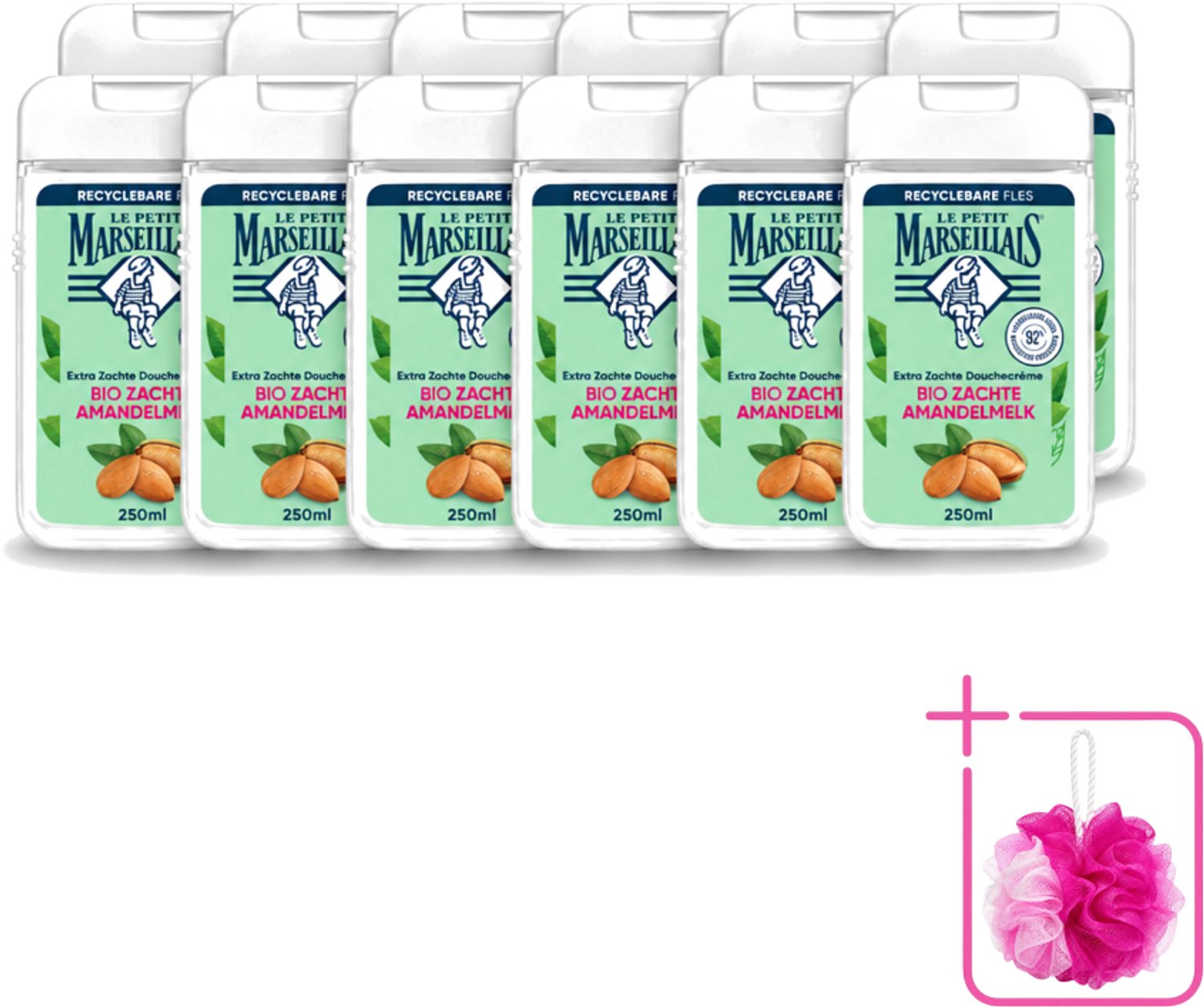 12 x Le Petit Marseillais – Douchecrème – Zoete Amandel – Hydraterend – 250 ml - Bulkverpakking - Douchecrème - Douchemop - Amandel