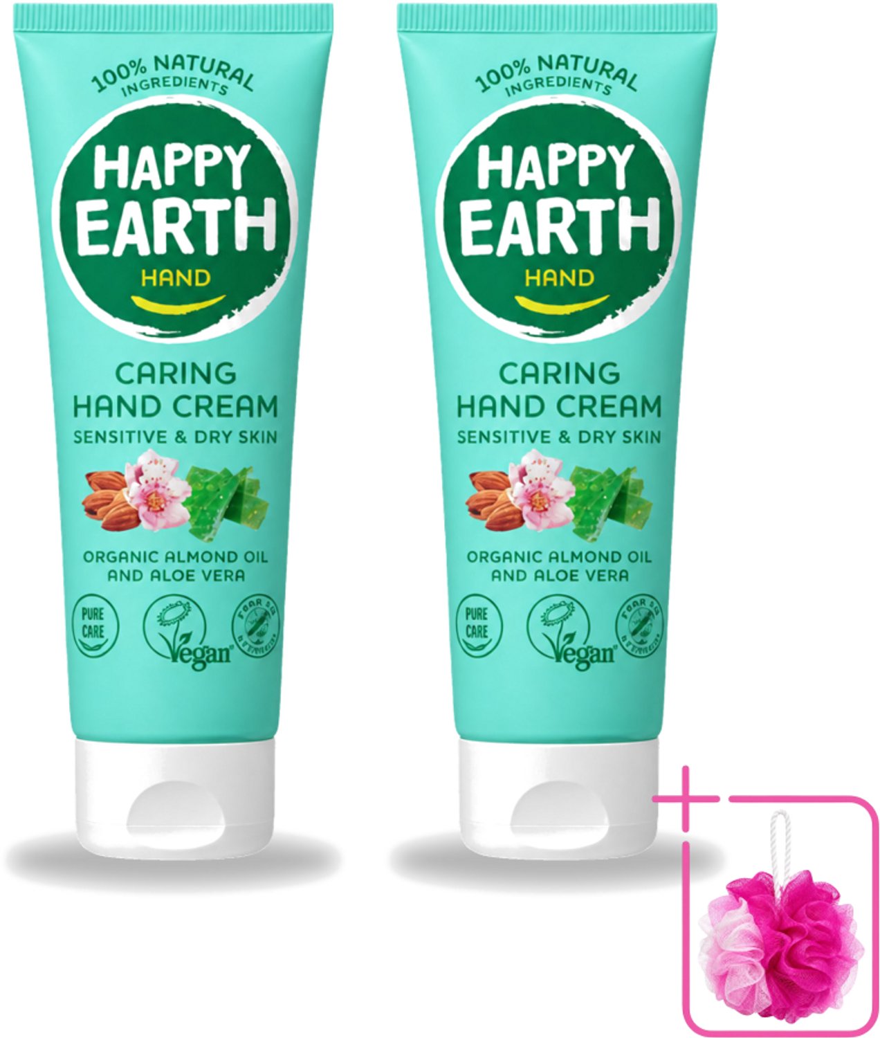 2 x Happy Earth – Handcrème – 100% Natuurlijk – 75 ml - Bulkverpakking - Natuurlijke handcrème - Douchemop - Vegan handcrème