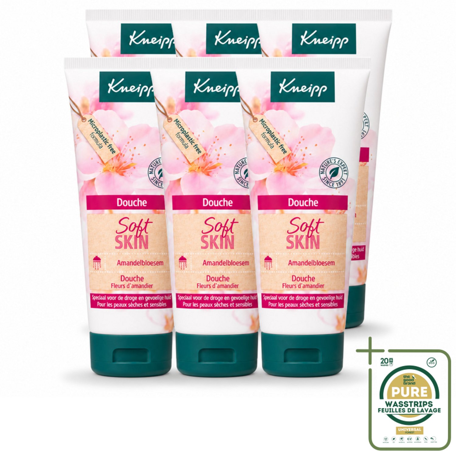 6 x Kneipp – Amandel – Douche – 75 ml - Wasstrips - Amandel Douche - Douche Voor Gevoelige Huid - Zeepvrije Douche - Hydraterende Douche - Douche Voor Droge Huid