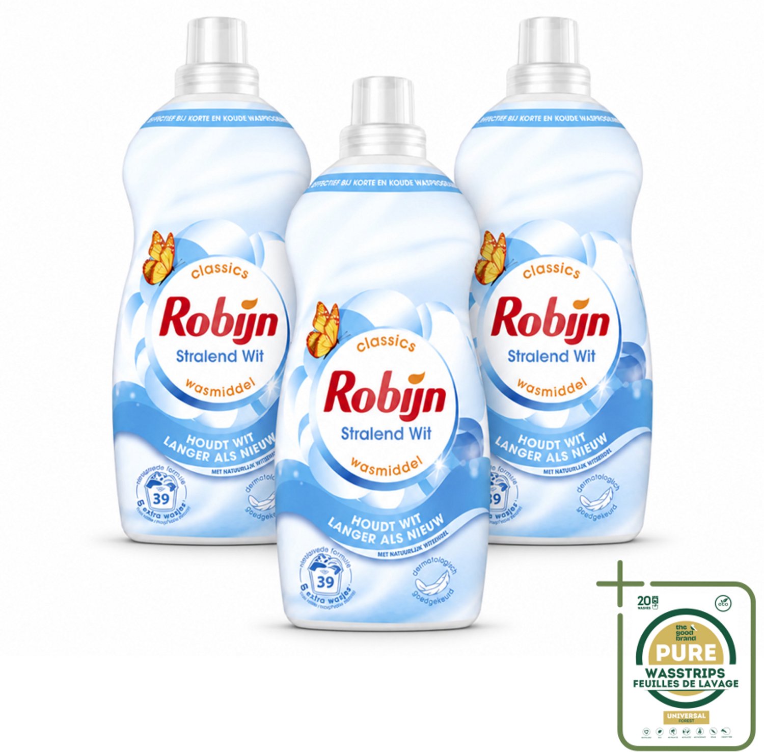 3 x Robijn – Vloeibaar Wasmiddel – Klein & Krachtig Stralend Wit – 1,19 L - Wasstrips - Wit Wasmiddel - Wit En Licht Was - Koud Wasmiddel - Korte Wasbeurten - Wasmiddel Voor Wit