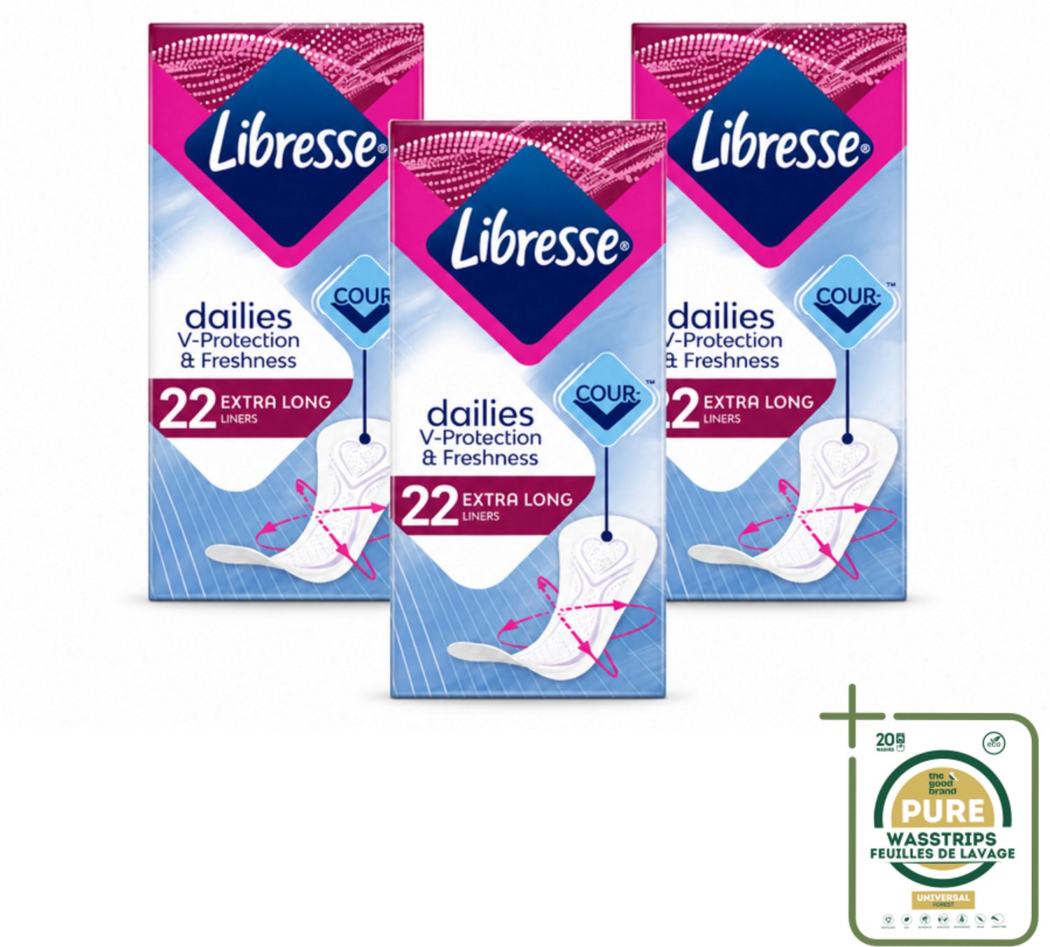 3 x Libresse – Inlegkruisjes – Extra Long – Langdurige bescherming – 22 Inlegkruisjes - Wasstrips - Inlegkruisje Extra Lang - Langdurige Bescherming - Absorberend Inlegkruisje - Zachte Toplaag - Curvefit