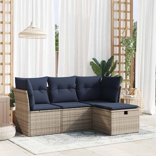 Poly rattan duurzaam waterdicht opbergfunctie tuin loungeset grijs 4 delig — afbeelding 2