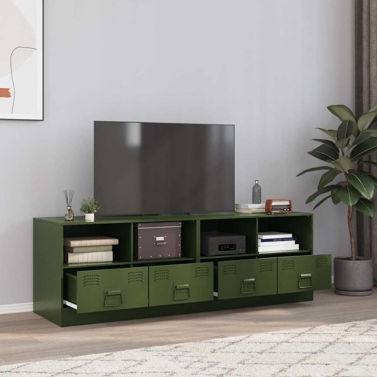 TV-kasten 2 STK. olijfgroen TV tafel console voor ontvangstruimte studeerkamer 67x39x44 cm staal