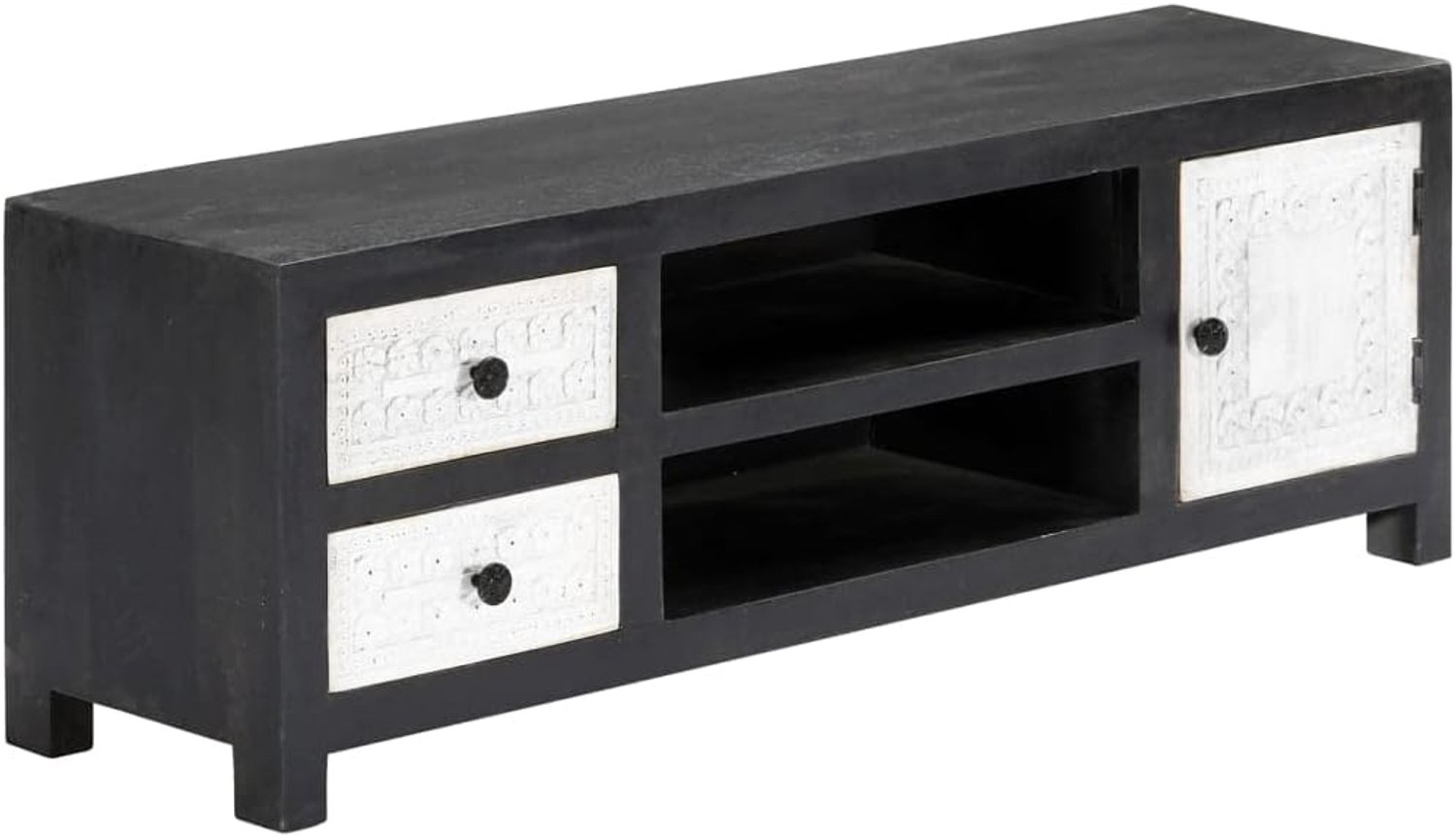 TV-kast met de hand gesneden grijs wit massief hout mangohout tv-kast tv-kast voor kantoor woonkamer slaapkamer