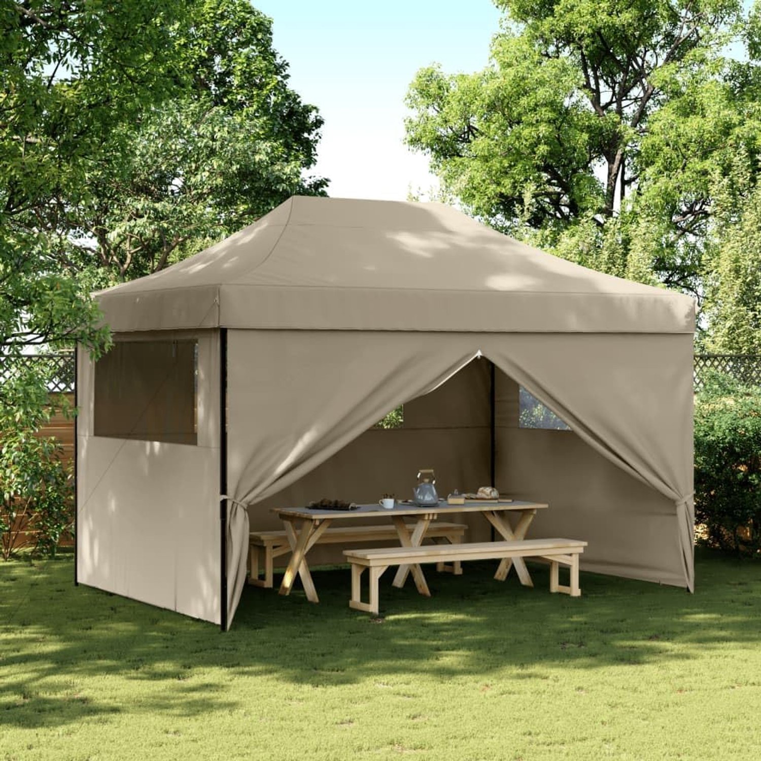 Pop-up partytent, opvouwbaar, met 4 zijpanelen, taupe