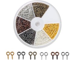 Coolrunner 600 Stks (6 Kleuren) Kleine Schroef Oogspelden, Oogpennen Haken, Oogschroeven Schroefschroefdraad Zilveren Sluitingen Haken Oogschroeven voor Sieraden 84mm (600 Stks Oogspelden)