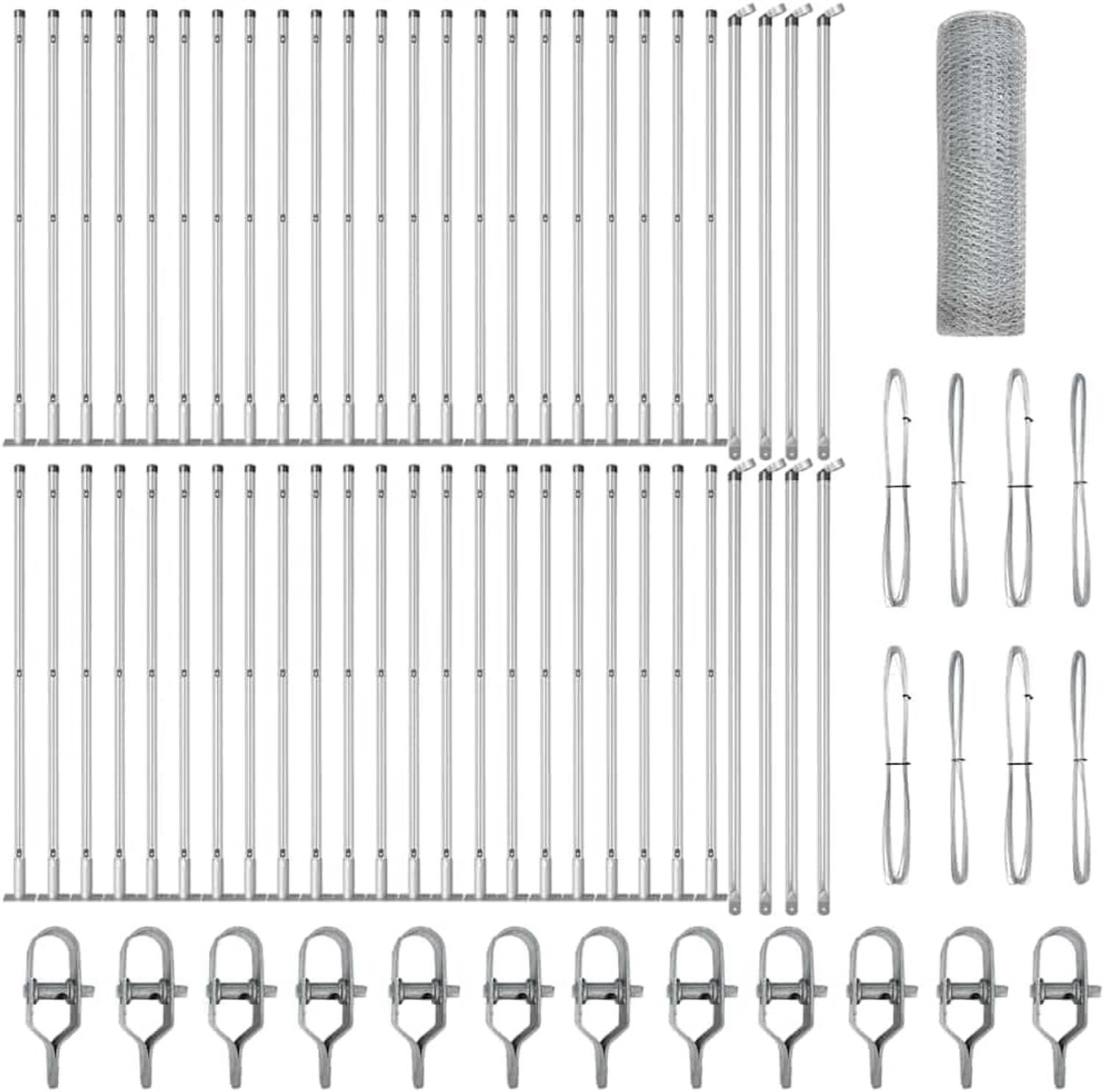Palen staal weerbestendig, 4 stuks hekpalen 25 mm net, tuinhekpalen set outdoor, zilver 100 x 0,4 m, robuuste stalen palen voor tuin en terras