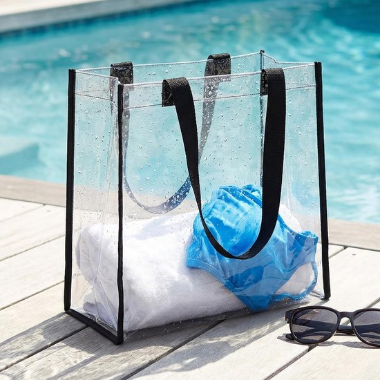 2 stuks transparante plastic draagtassen met handvatten - 30x30x15 cm, goedgekeurd voor stadions, concerten, sportevenementen en festivals - Waterdichte, herbruikbare tas voor werk, strand, — afbeelding 4
