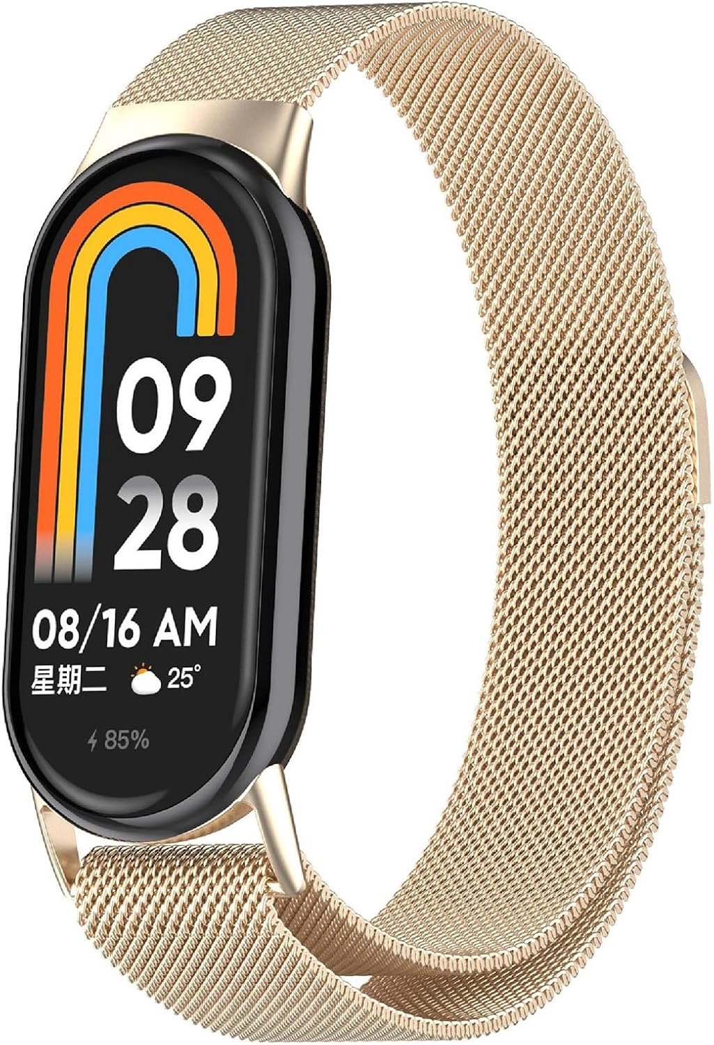 Band voor Xiaomi Smart Band 11/10/9/8, Magnetische Milanese Roestvrij Staal Horlogeband, Ademend Verstelbaar-Black