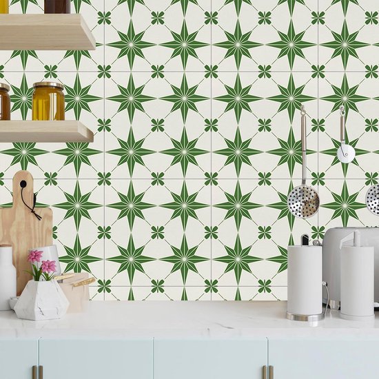 30 x 30 cm Peel and Stick vloertegel, vintage vinylvloer waterdicht voor badkamer, keuken, verwijderbare zelfklevende doe-het-zelf vloeren (modern groen patroon, 30 stuks) — afbeelding 2