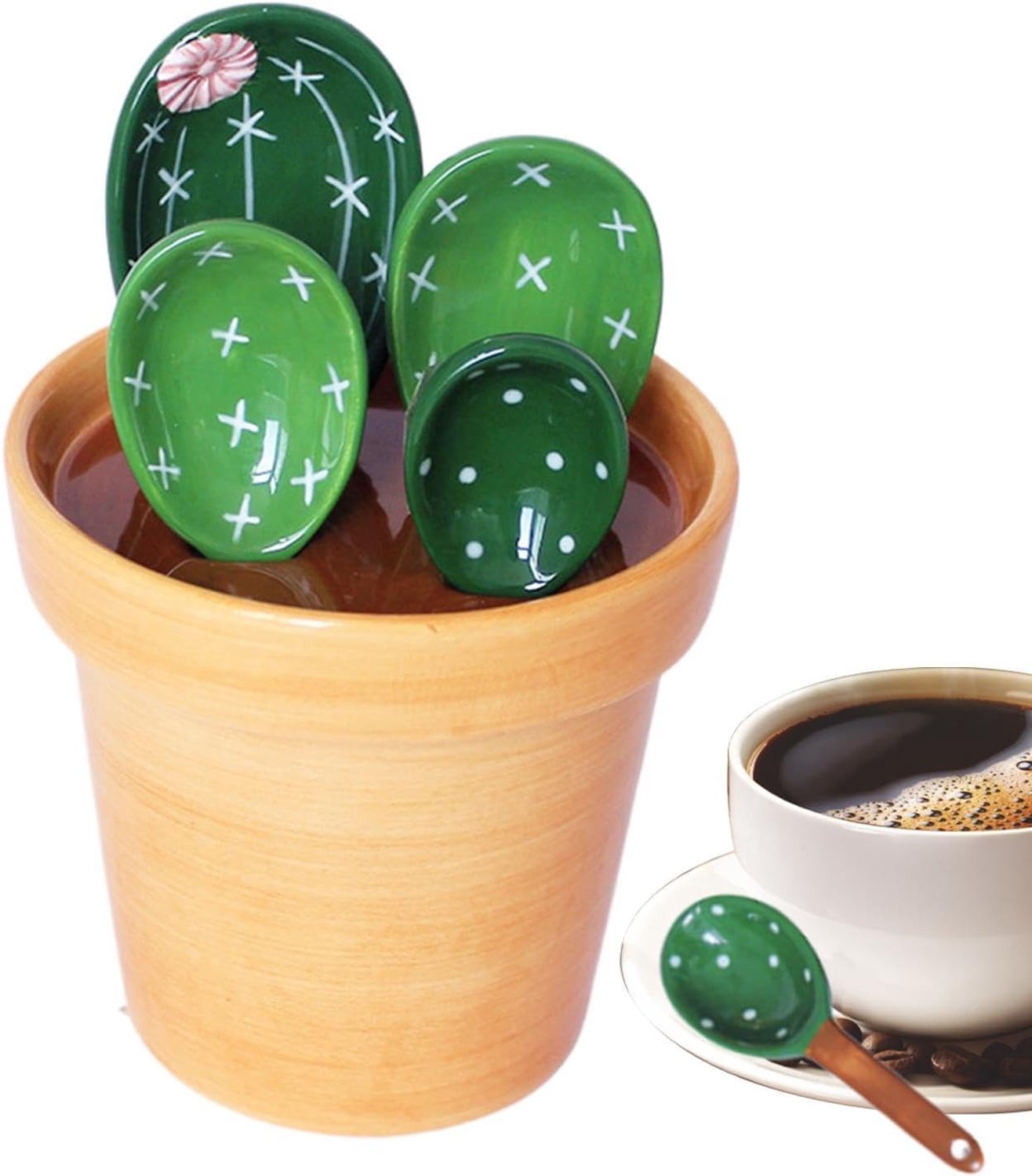 Maatlepels – set van 4 cactussen met opslag voor , schattig keukengereedschap voor vloeistoffen, poeder, suiker, meel, specerijen, woning, restaurant, bakkerij
