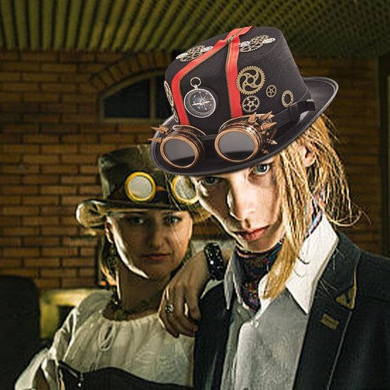 Steampunk Hoed voor de Mannen Vilt met Stoombril — afbeelding 2