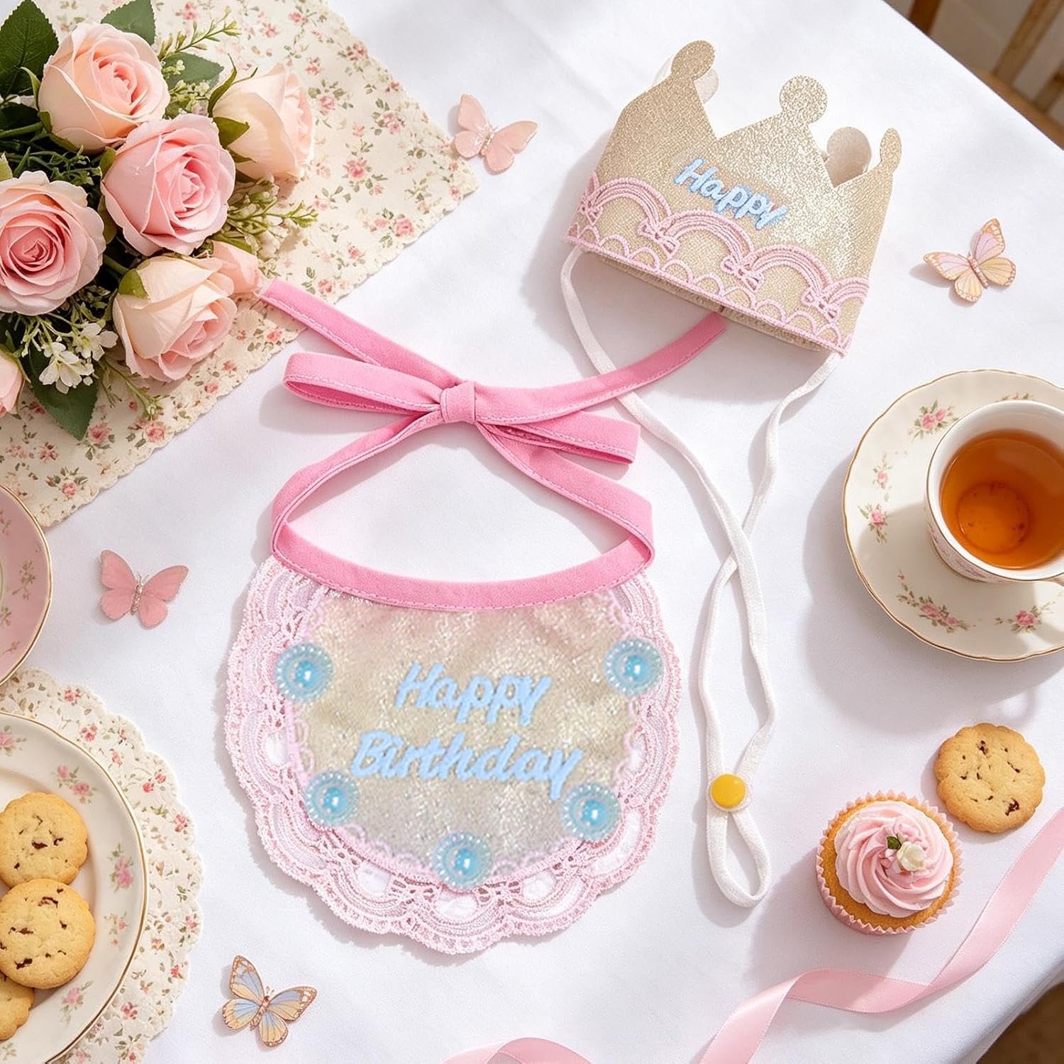 Kat prinses kostuum, schattige kanten letters, borduurwerk bandana outfits