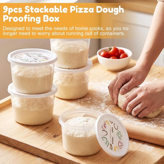 9 stuks stapelbare pizzadeeg proofing box met deksel, transparant rond 700ml | Herbruikbare brooddeeg proofing container kleine voedsel opslag container snack fruit organizer voor keuken — afbeelding 5