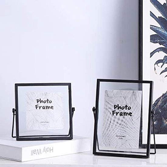 Set van 3 vintage stijl antieke zwarte fotolijsten, zwarte verticale fotolijst met geperst glas, metalen kunstwerken fotolijst voor foto's, plantenspecimen tafelblad, 4 x 4 inch, 4 x 6 inch, 5 x 7 — afbeelding 5