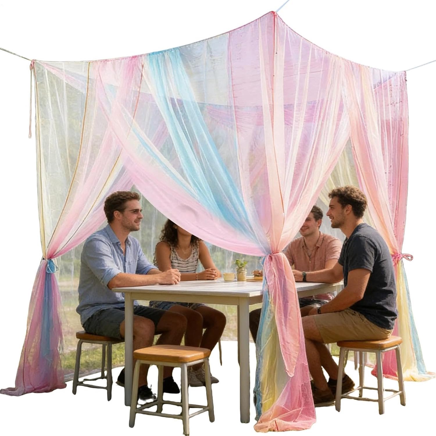 Overkapping: vierkante vorm met 4 hoeken, 20,39 x 1,90 x 2,40 m, draagbaar en kleurrijk, outdoorstof, voor buiten, camping, tweepersoonsbed, terras, binnenplaats, camper