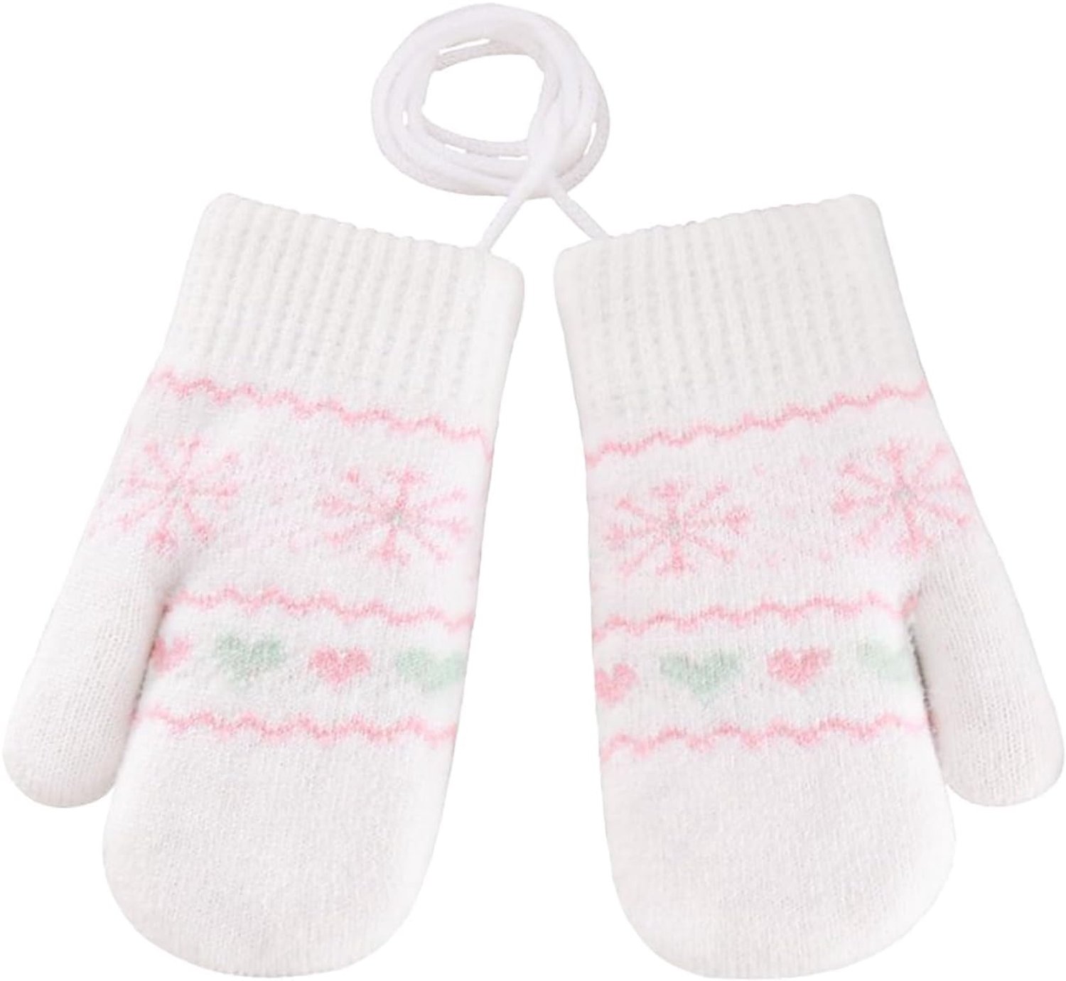 Schattige wanten voor baby's, peuters, gebreide handschoenen voor 1, 2, 3 jaar, jongens, meisjes, winter, warme gebreide handschoenen met koord fleece binnenvoering