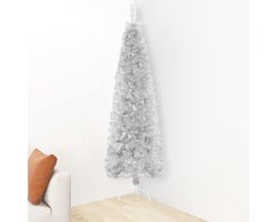Tidyard Kunstkerstboom in de helft, zilver, 120 cm, kunstkerstboom met standaard, halve muurkerstboom, half rond
