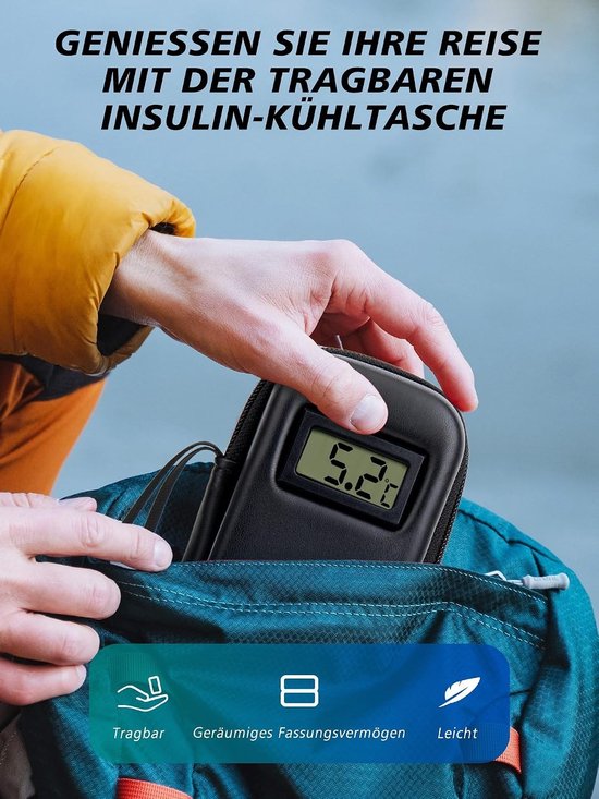Insuline koeltas met 2 TSA gekoelde batterijen, mini medicijn koeler voor reizen, geïsoleerde tas voor diabetes, insuline en medicatie accessoires (Zwart) — afbeelding 3