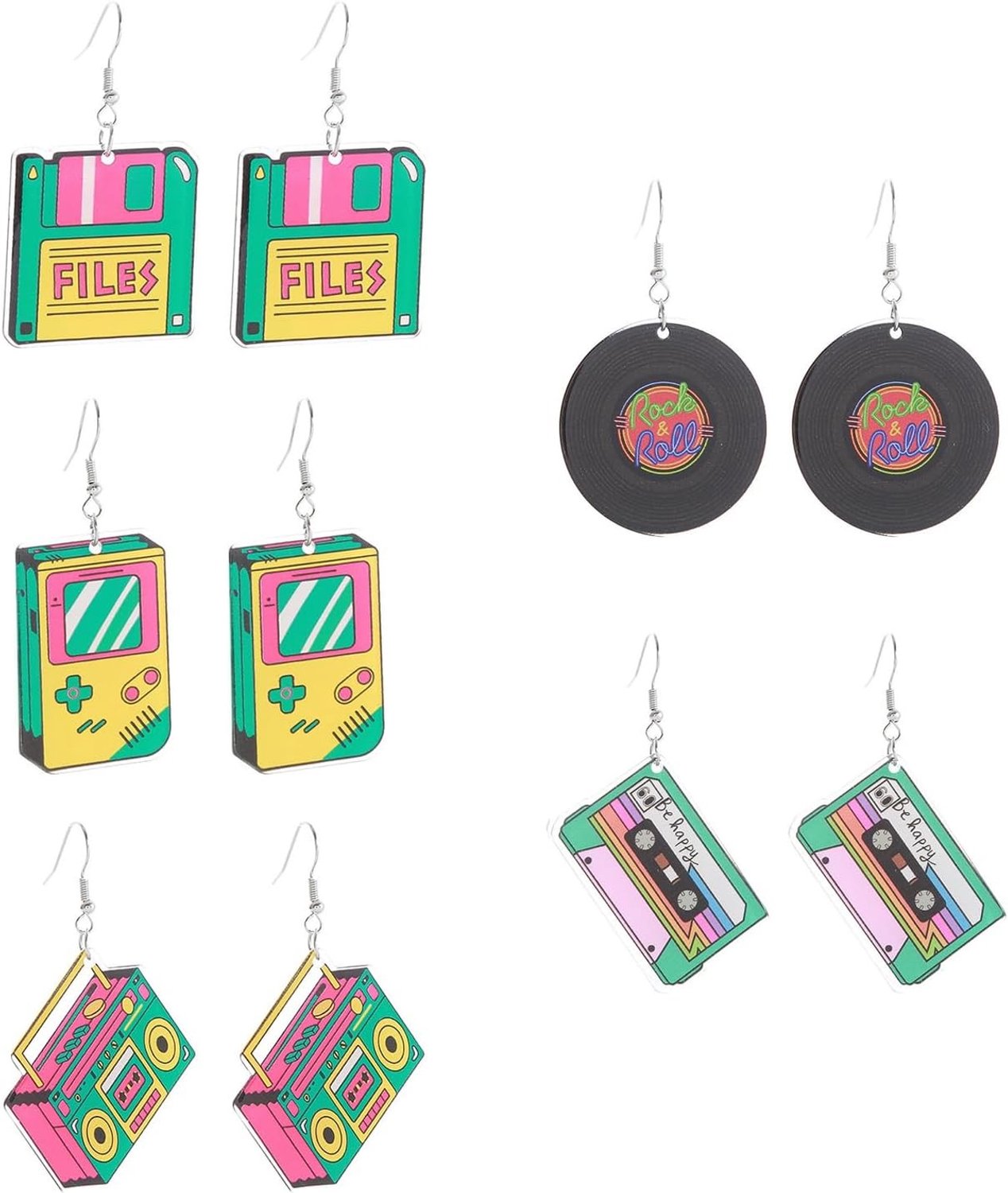 Retro oorbellen in cassette, console en vinyl stijl uit de jaren 80/90, perfect voor feesten en carnaval, leuke accessoires voor kostuums en themafeesten