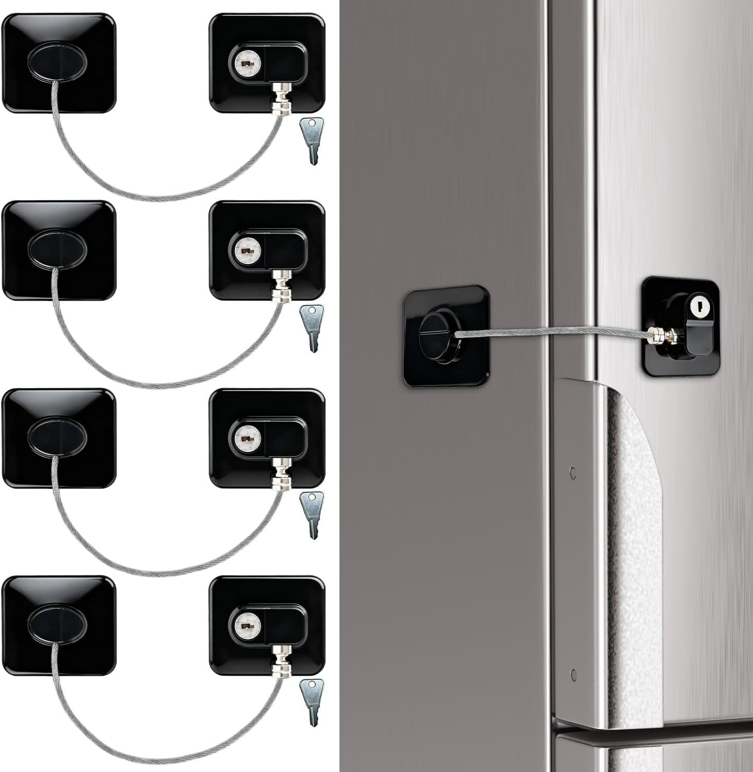 Set van 4 Koelkastsloten met Sleutels, Kindveilig, Zelfklevende Sloten voor Koelkasten, Kasten, Ramen en Deuren