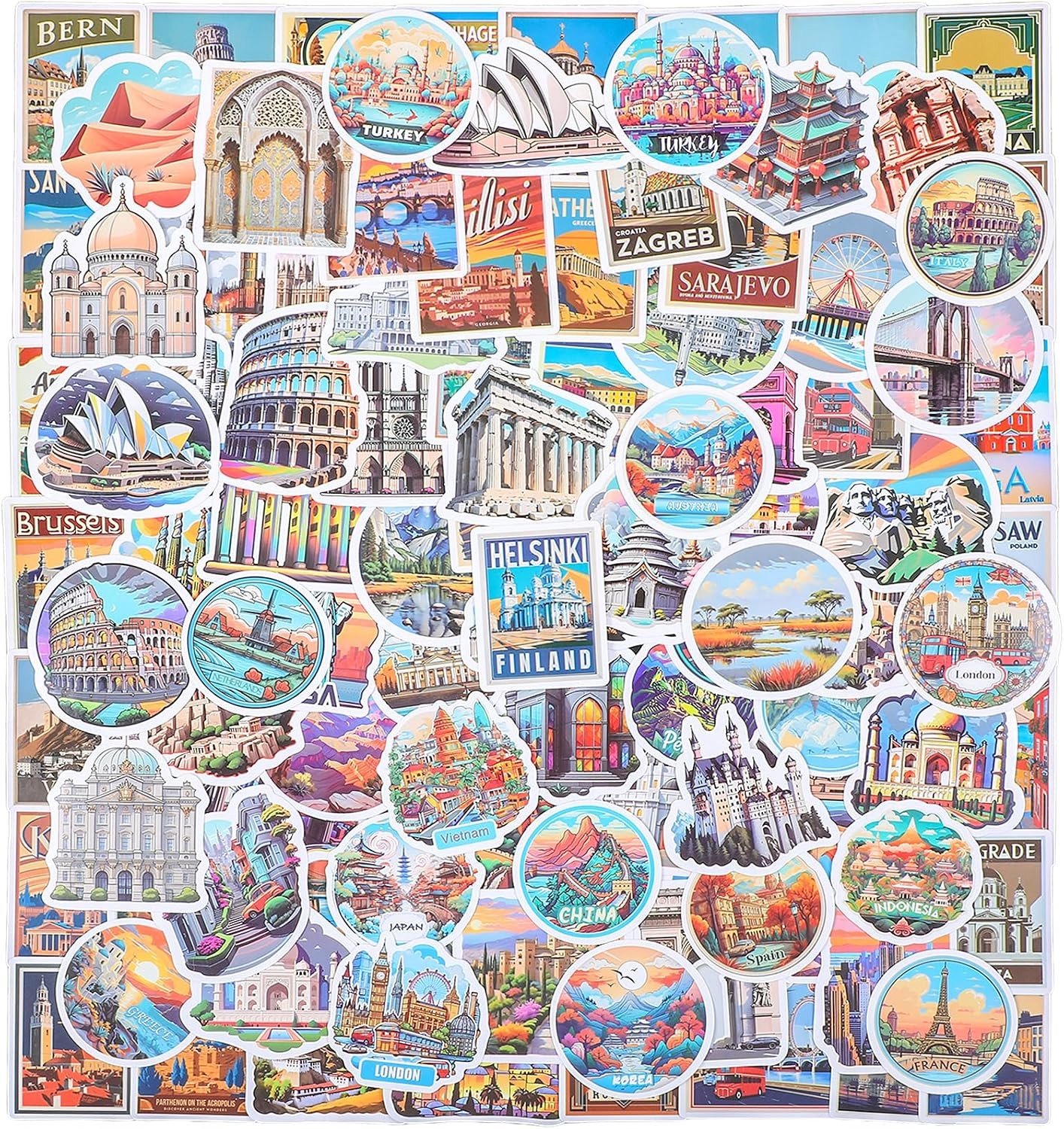 Vintage Wereld Reis Stickers Set van 200 Stuks voor Laptop, Koffer, Scrapbook en Meer - Aesthetic Stickers voor Fiets, Skateboard en Motor
