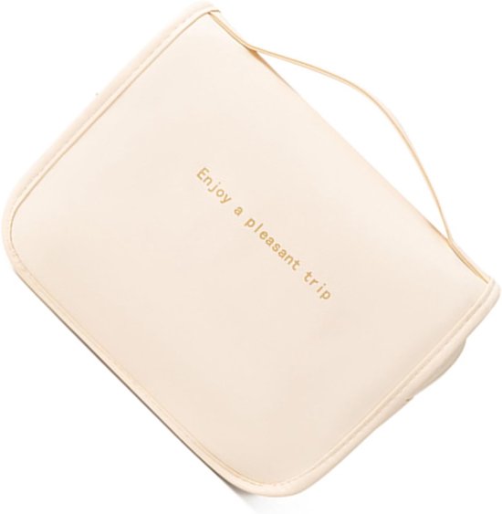 Lyrlody Toilettas, PU Lederen Reistoilettas met Handvat, Grote Capaciteit Waterdichte Make-up Organizer met Meerdere Compartimenten 24 X 40 X 20 Cm voor Zakenreizen (Beige) — afbeelding 5
