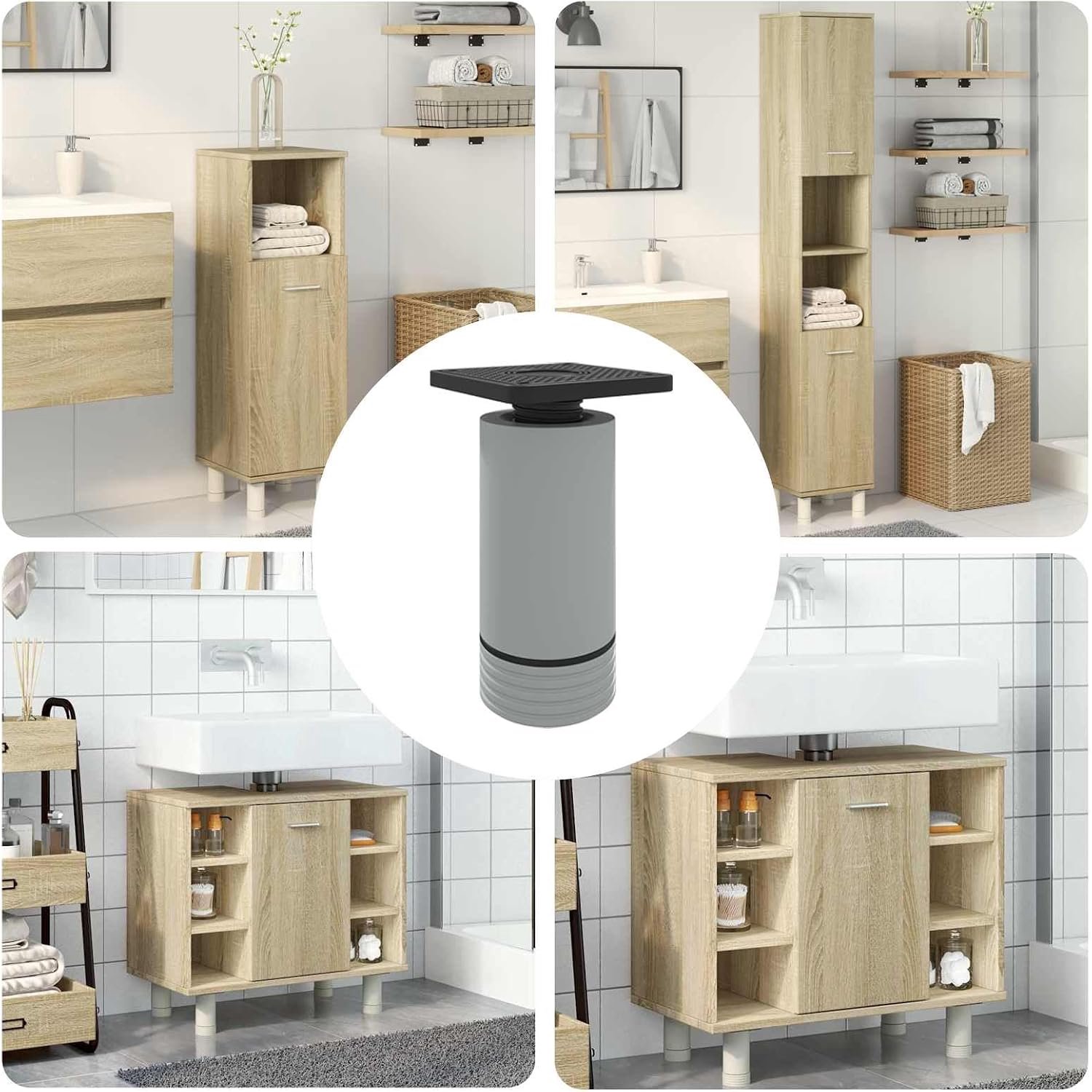 Set van 12 meubelpoten, verstelbaar, 64 x 64 x 100 mm, wit, kunststof, meubelpoten voor bank, kast, commode, steunpoten