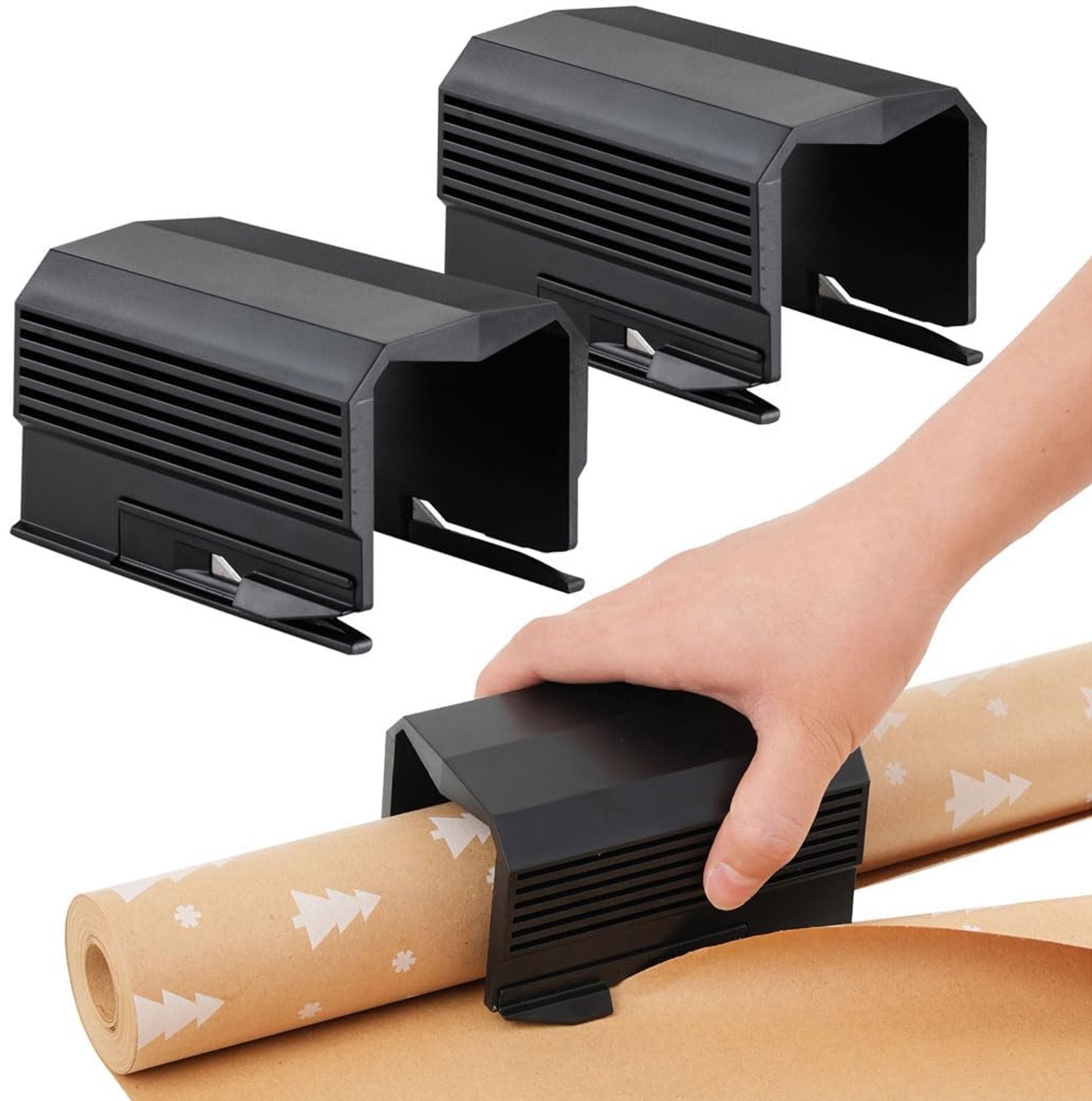 2 stuks inpakpapiersnijder - handige rol snijder voor kerst en verjaardag cadeaupapier (zwart)