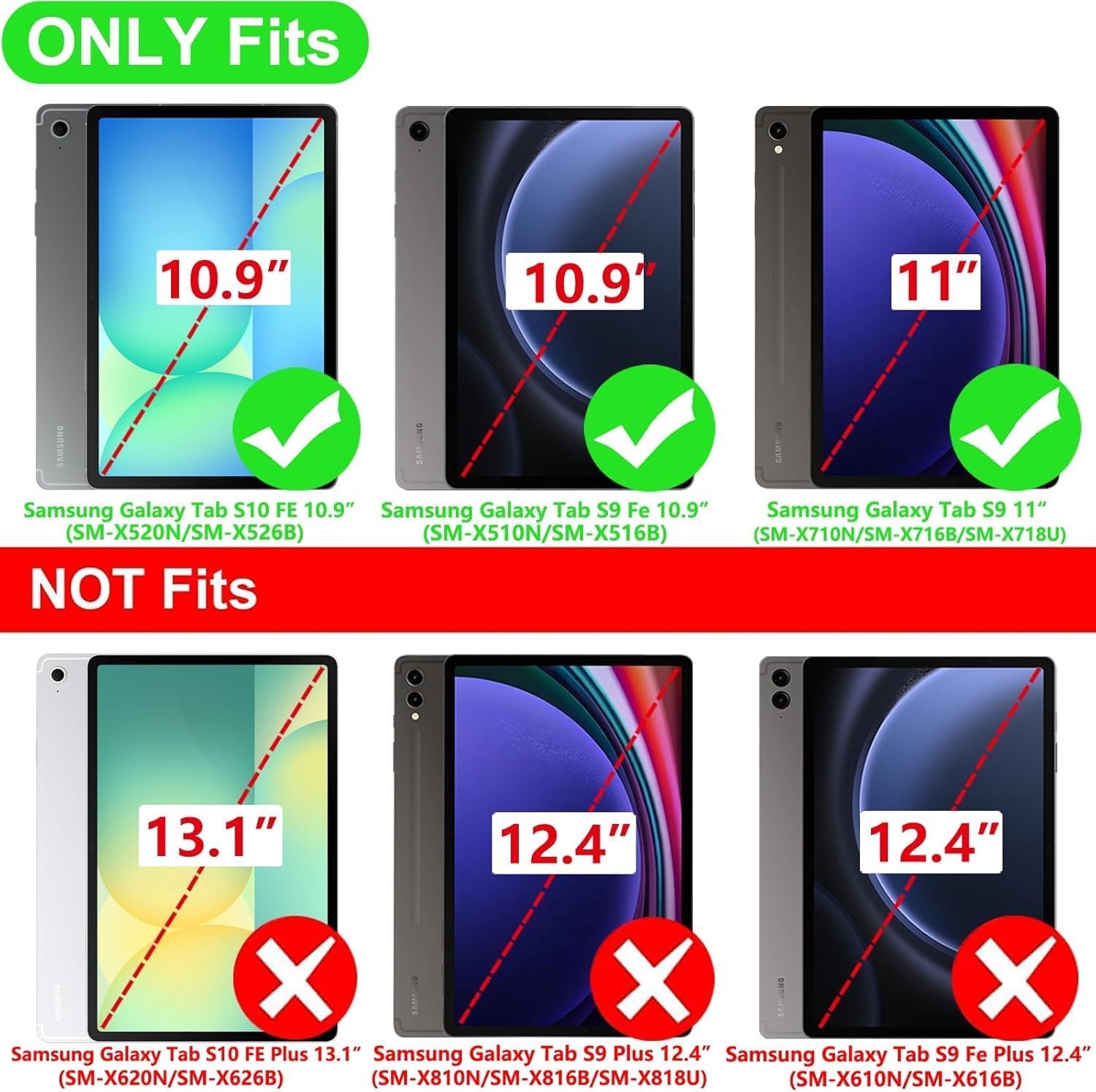 Beschermhoes voor Samsung Galaxy Tab S10 FE/ S9 FE/ S9 met polsband, ritssluiting, documentensleuven, zakelijke beschermhoes van kunstleer voor Galaxy Tab S9, groen