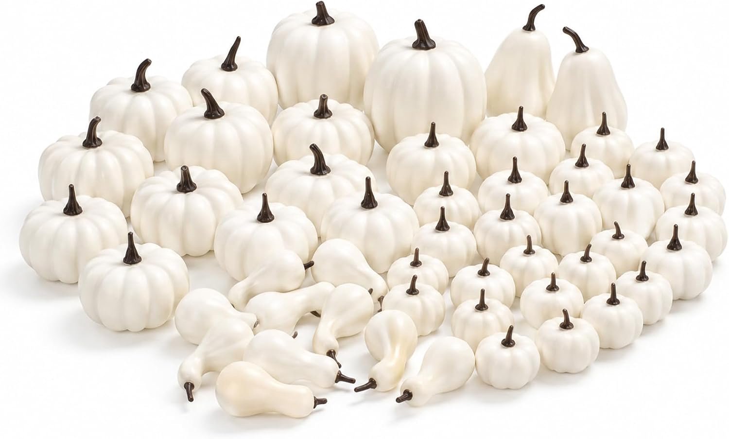 Mini Diverse Witte Kunstmatige Pompoenen Kalebassen Set, Kleine Faux Pompoen Met Stengel Voor Herfst Boerderij Thanksgiving Decor