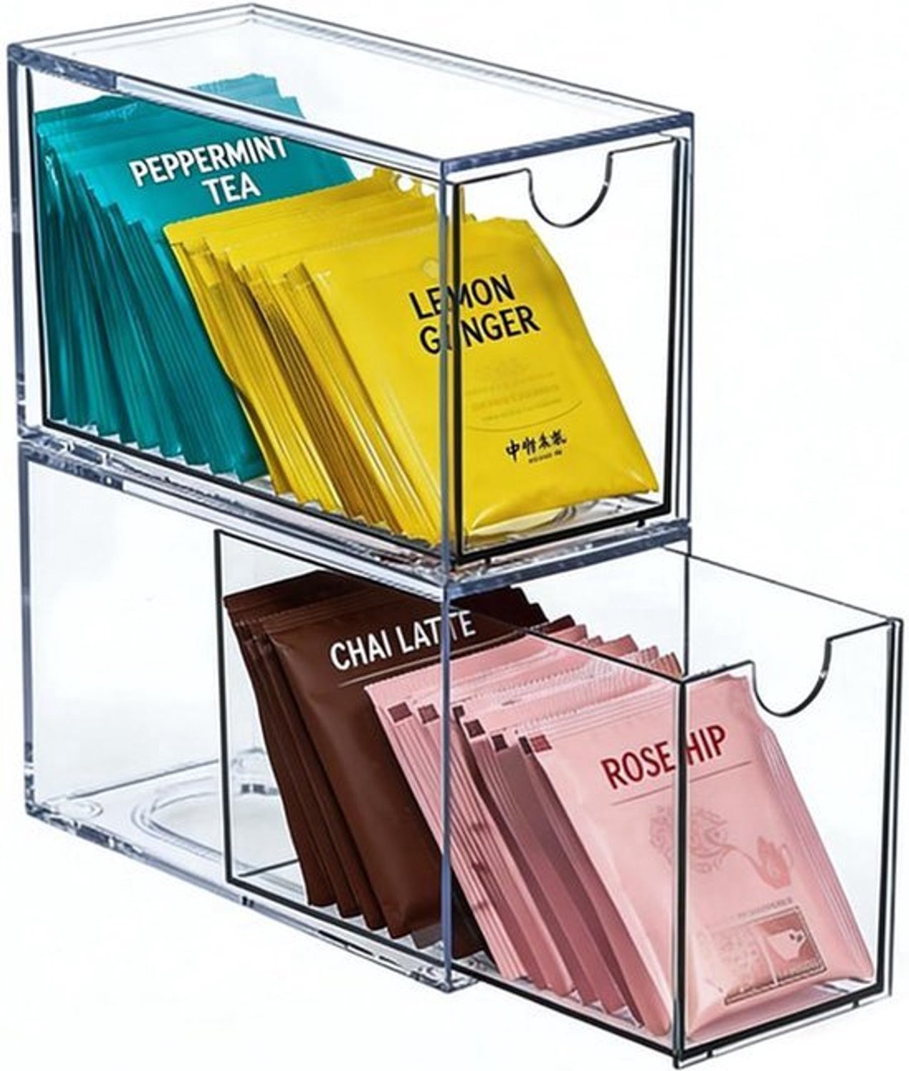 Theezakjesorganizer Acryl - Transparant - Stapelbaar - Set van 2