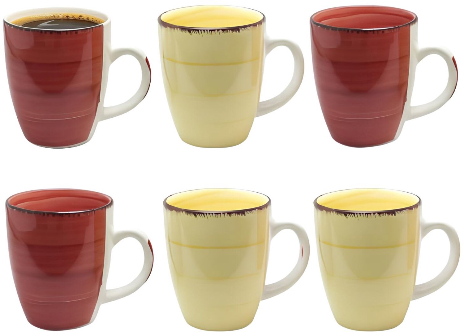 Bellatio Design Koffiemok Colourful Morning - set van 6 - rood / geel - keramiek - 340 ml - theemokken