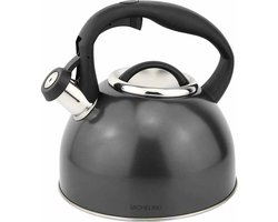 Michelino Fluitketel 2,5 Liter – Waterketel RVS – Theeketel – Zwarte Fluitketel – Geschikt voor Inductie – Waterkoker voor Fornuis