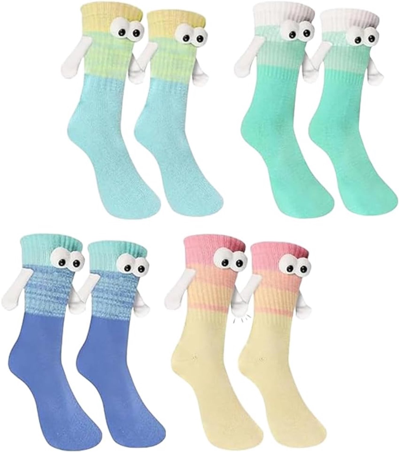 4 paar magnetische sokken met handen, verjaardag, hand in hand sokken met magneetarmen, maat 35-45, grappige gekke geschenken, romantisch cadeau-idee voor koppels, vrienden, groen/blauw/geel