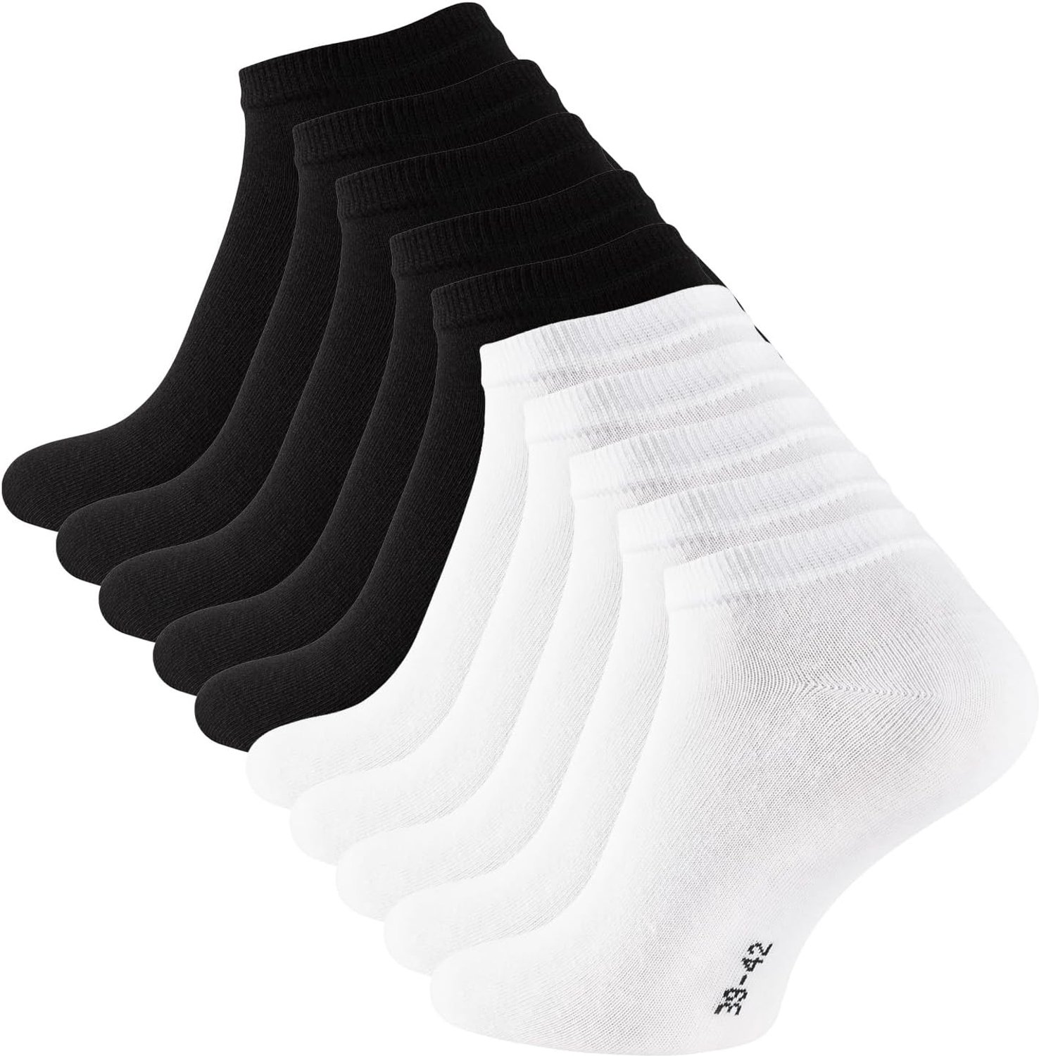 10 paar COTTON-Essentials sneakersokken | katoen zwart wit grijs jeans blauw roze rood geel oranje bont | maat 35-50 | Oeko-Tex Standard 100