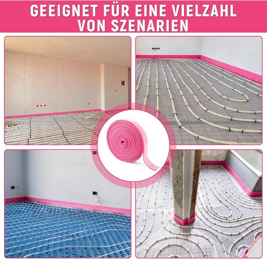 3 Stuks Randisolatie Vloerverwarming, Epe Randstrook, Roze Strip 5 cm Breed 5 mm Dik, 10 m Rol met Zelfklevende Rug voor Vloerrand en Renovatie — afbeelding 4