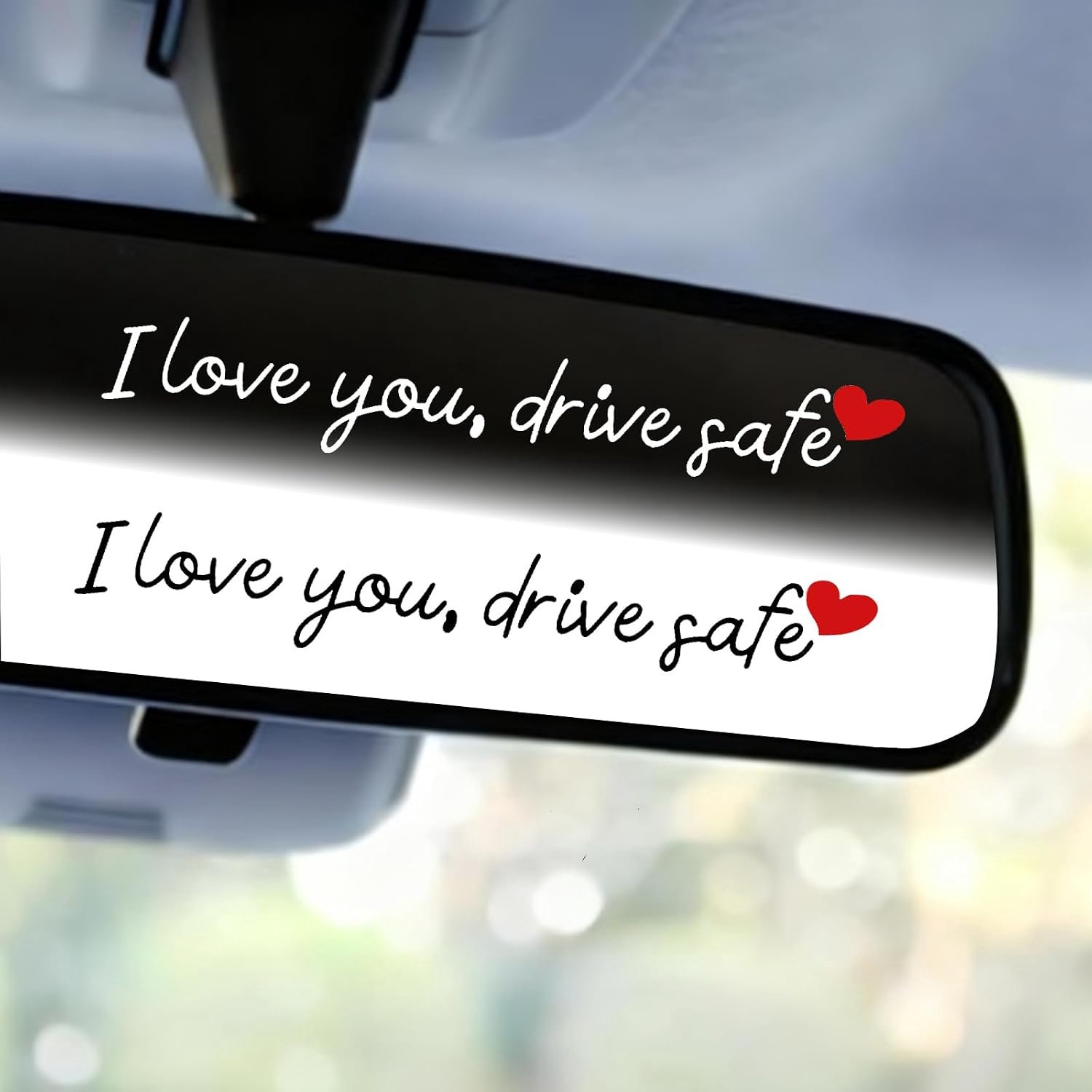 6st Love You Drive Safe Spiegel Sticker, Schattige Auto Achteruitkijkspiegel Stickers Grappige Veilig Rijden Stickers Vinyl Achterruit Decor met Hart voor Vrouwen Bestuurder (Wit, Zwart)