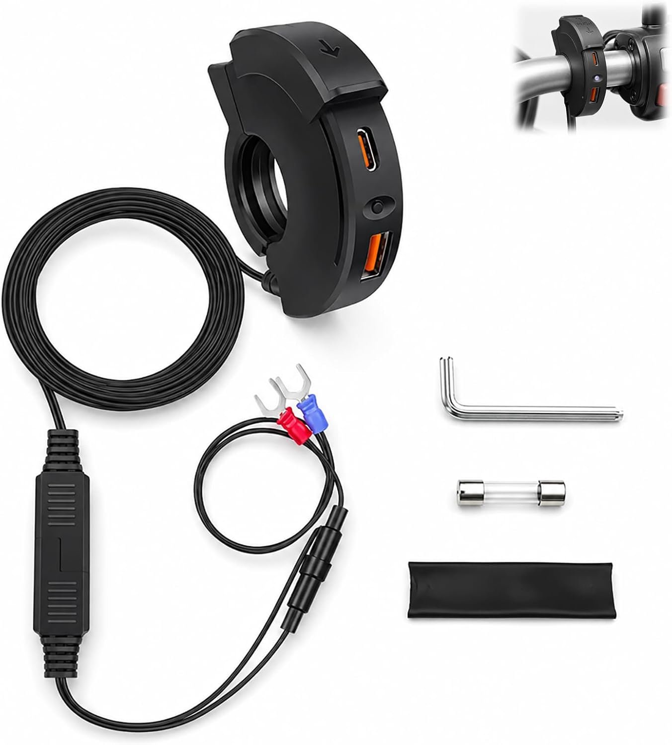 48 W motorfiets USB-oplader, 12 V 24 V USB C stopcontact motorfiets, type C PD 30 W + USB-A QC3.0 18 W snellaadaansluiting voor stuur, waterdicht IP65 met smart chip, dual USB-oplaadadapter voor