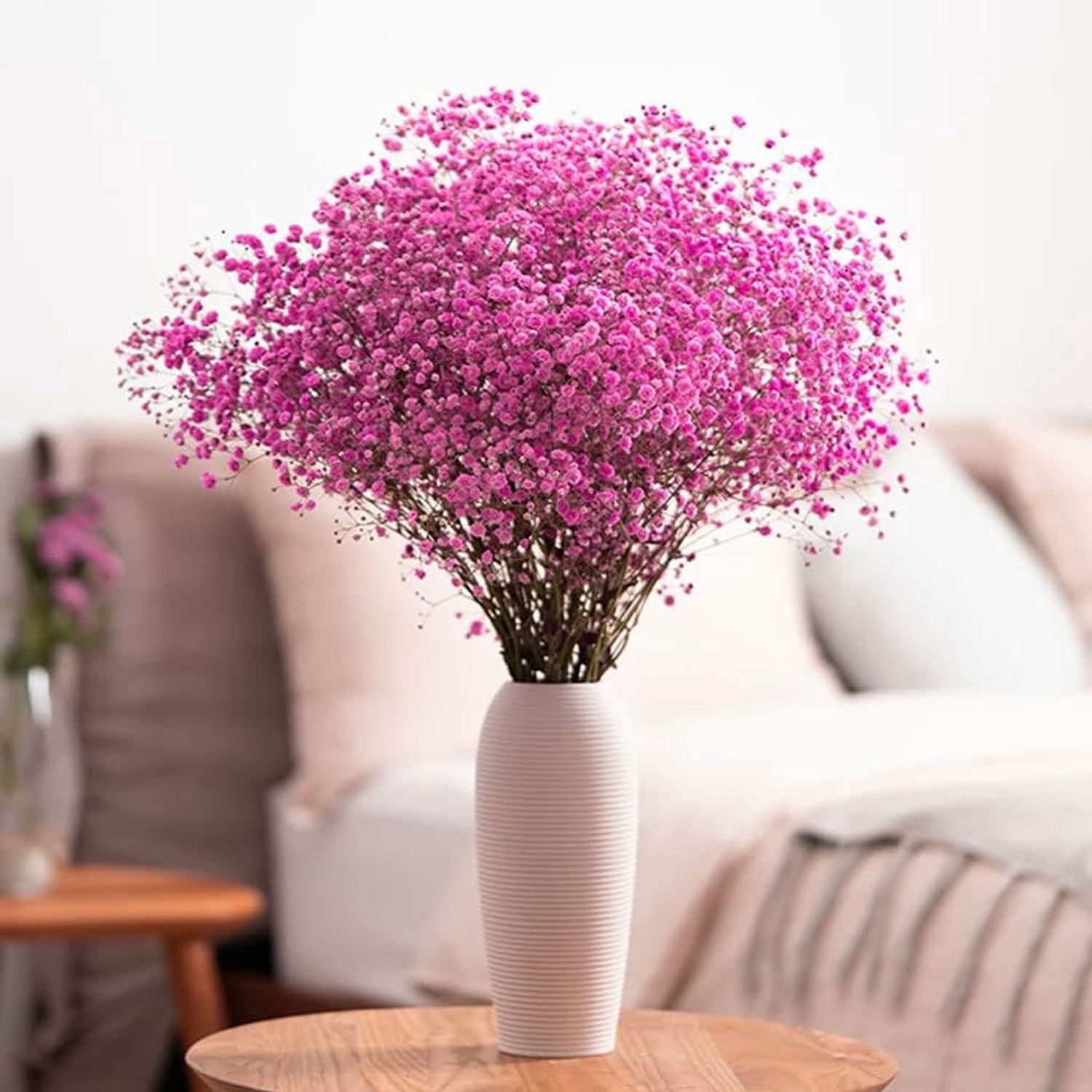 Kunstbloemen Gypsophila Droge bloem met vaas set, echte kleur huisdecoratie arrangement Decoratieve(Pink)